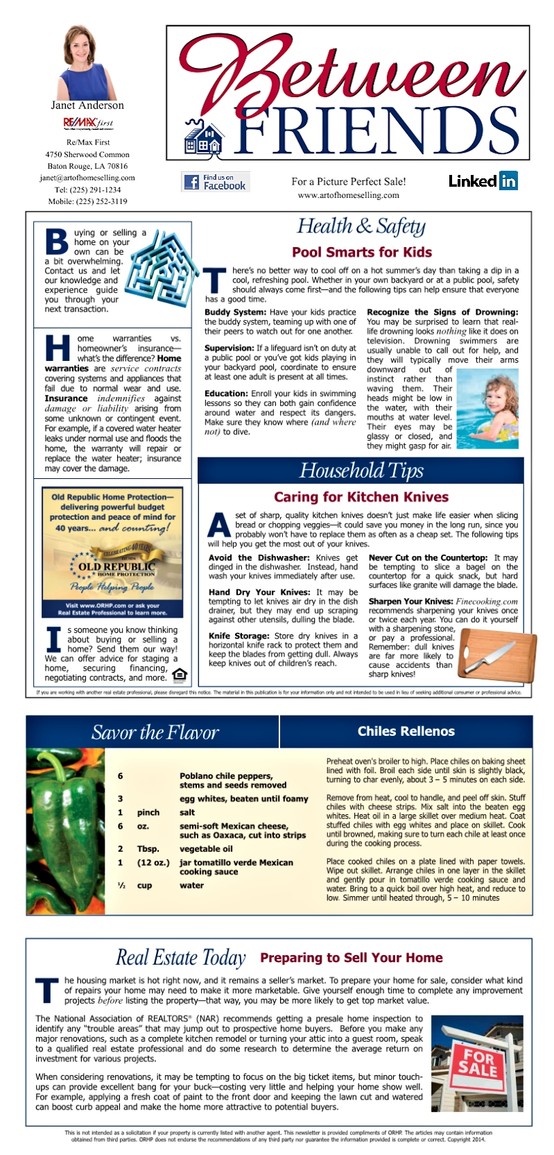 Janet Anderson Between Friends Newsletter