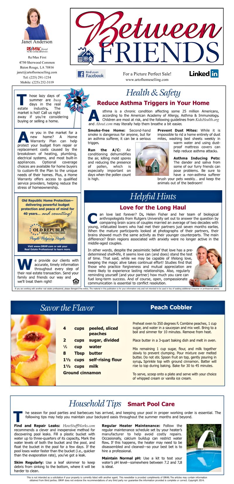 Janet Anderson Between Friends Newsletter