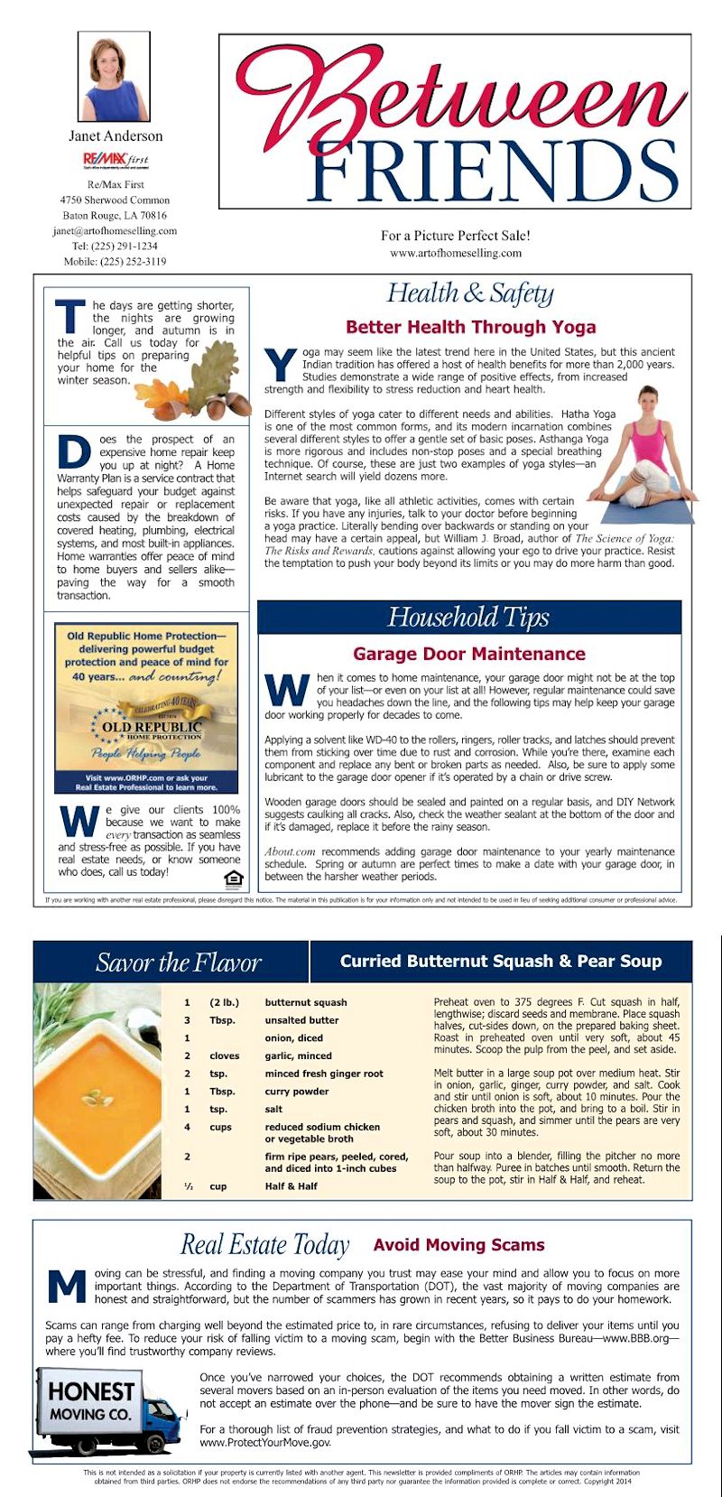 Janet Anderson Between Friends Newsletter