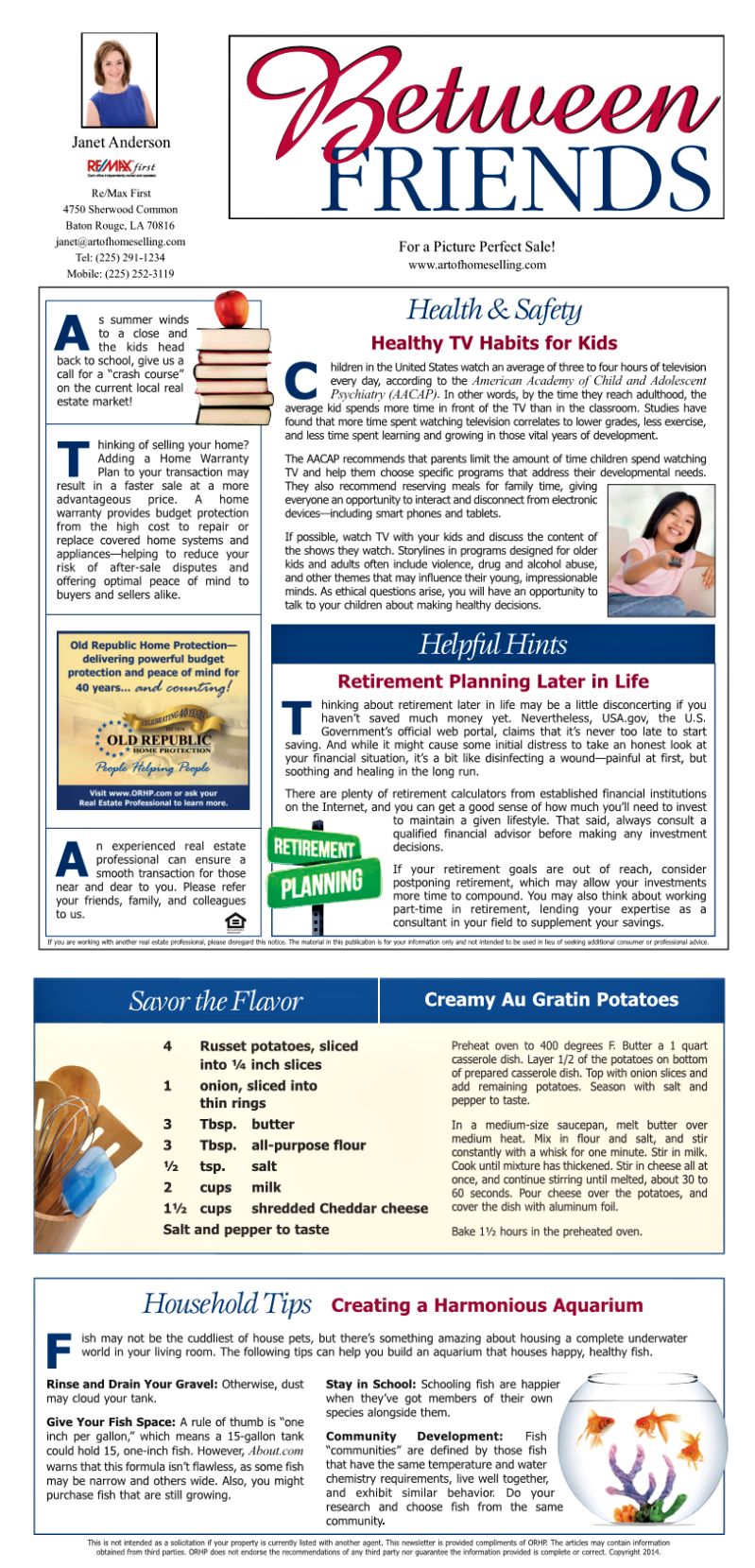 Janet Anderson Between Friends Newsletter