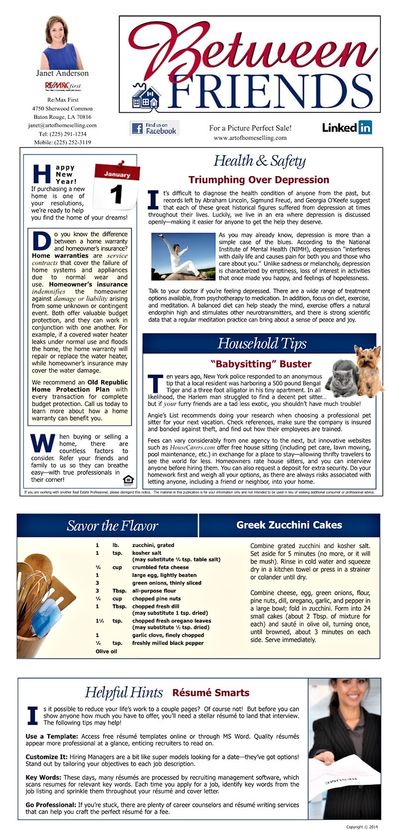 Janet Anderson Between Friends Newsletter