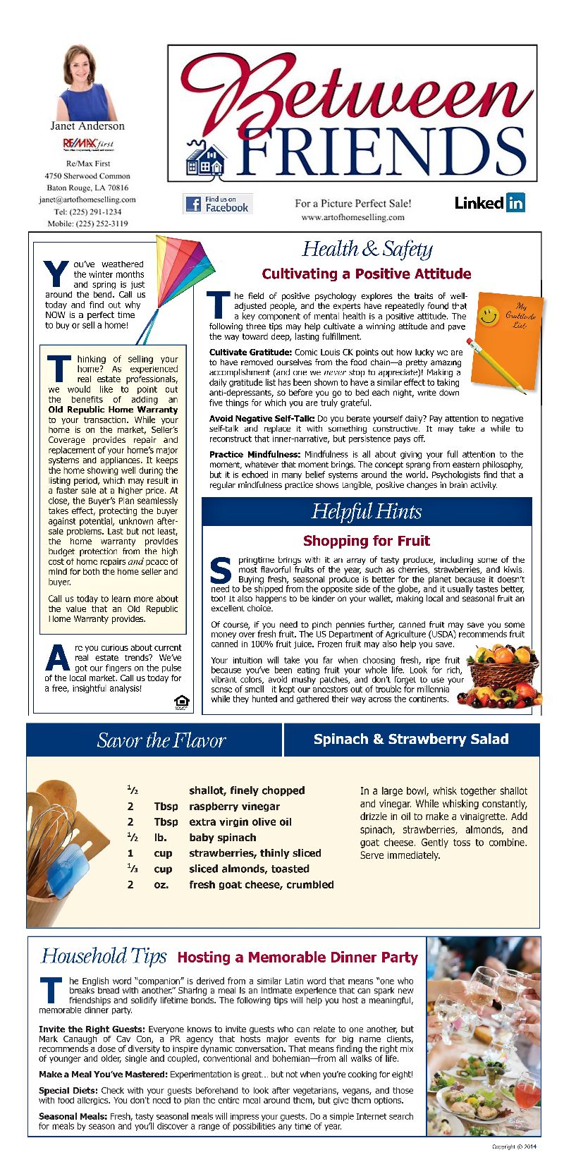 Janet Anderson Between Friends Newsletter